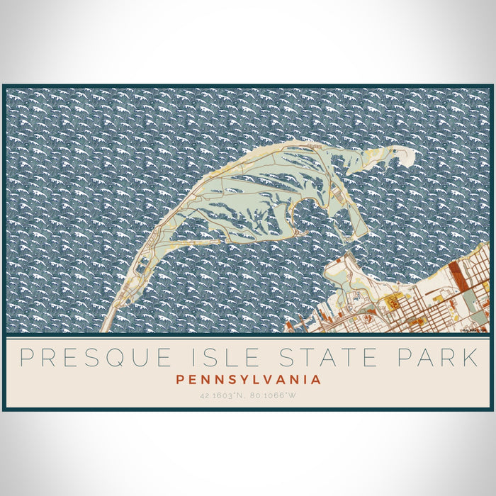 Presque Isle State Park Pennsylvania Map Print Landscape Orientation in Woodblock Style With Shaded Background