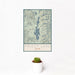12x18 Priest Lake Idaho Map Print Portrait Orientation in Woodblock Style With Small Cactus Plant in White Planter