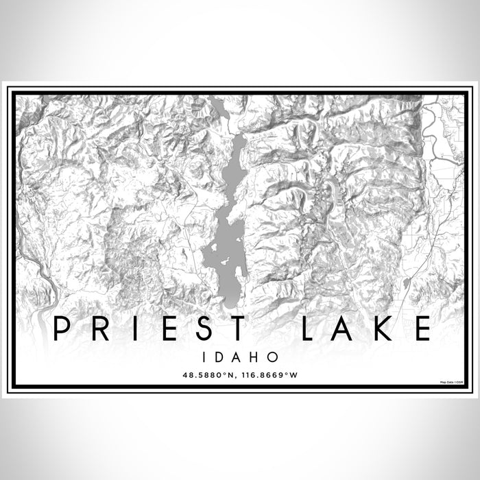 Priest Lake Idaho Map Print Landscape Orientation in Classic Style With Shaded Background