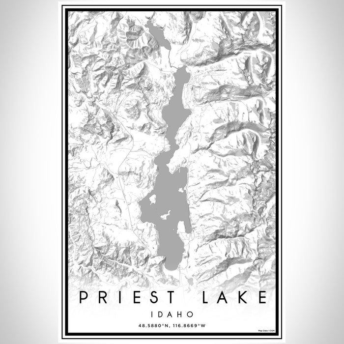 Priest Lake Idaho Map Print Portrait Orientation in Classic Style With Shaded Background