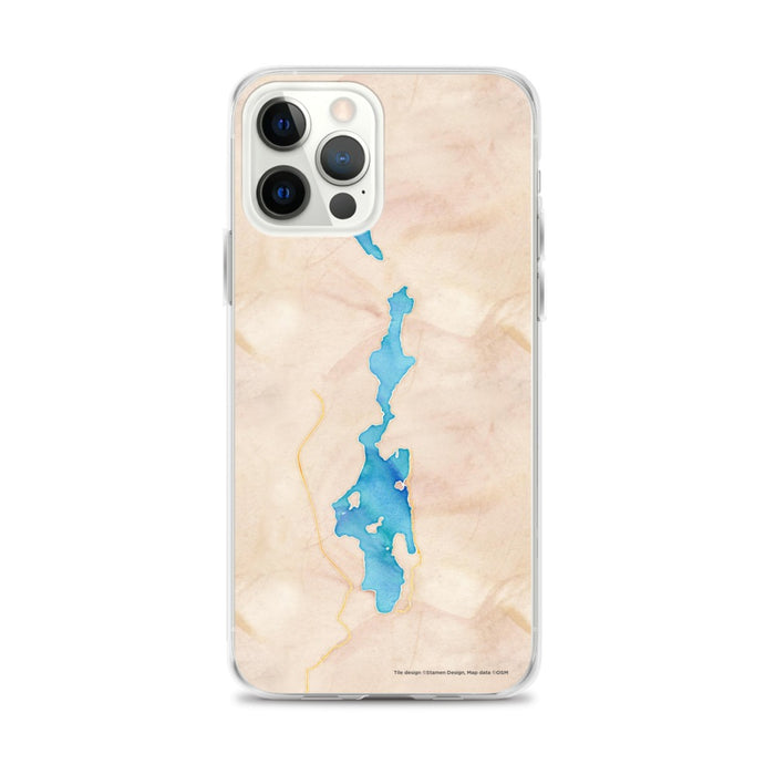 Custom iPhone 12 Pro Max Priest Lake Idaho Map Phone Case in Watercolor