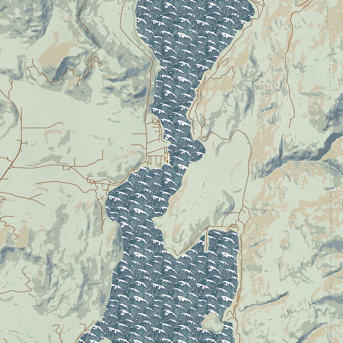 Priest Lake Idaho Map Print in Woodblock Style Zoomed In Close Up Showing Details