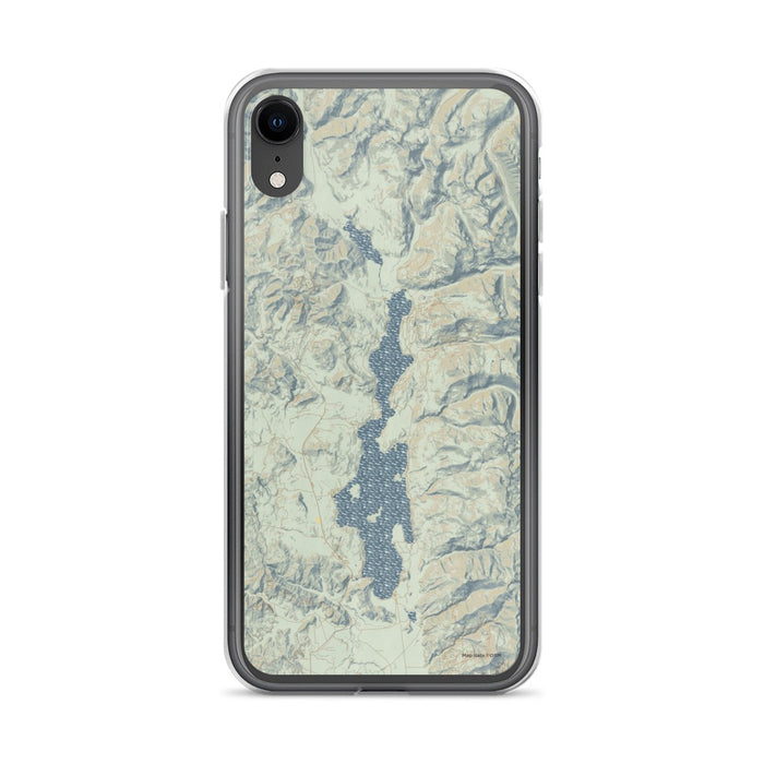Custom iPhone XR Priest Lake Idaho Map Phone Case in Woodblock