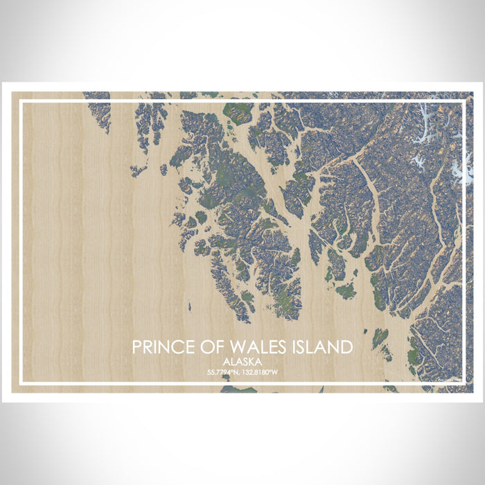 Prince of Wales Island Alaska Map Print Landscape Orientation in Afternoon Style With Shaded Background