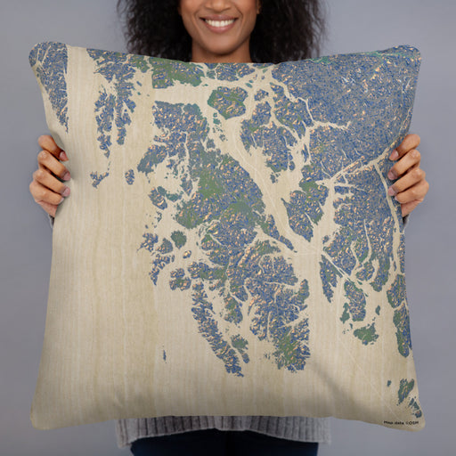 Person holding 22x22 Custom Prince of Wales Island Alaska Map Throw Pillow in Afternoon