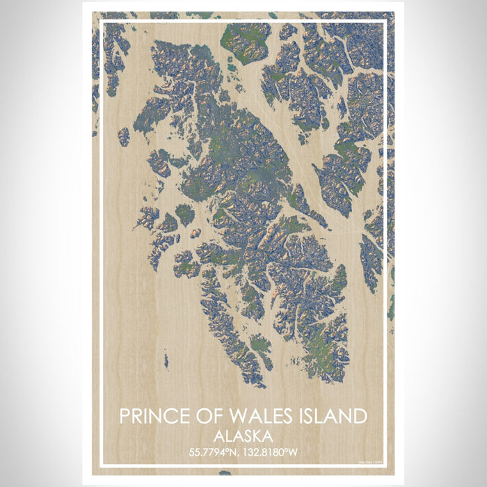 Prince of Wales Island Alaska Map Print Portrait Orientation in Afternoon Style With Shaded Background