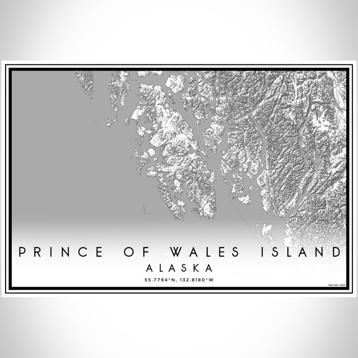 Prince of Wales Island Alaska Map Print Landscape Orientation in Classic Style With Shaded Background