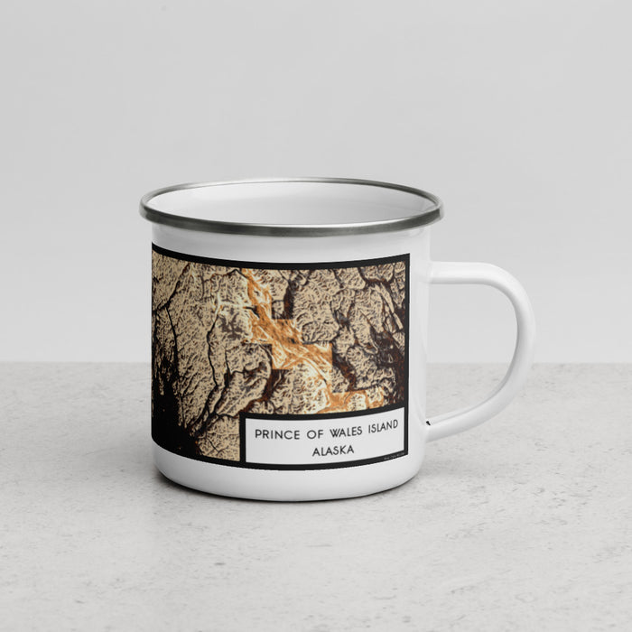 Right View Custom Prince of Wales Island Alaska Map Enamel Mug in Ember