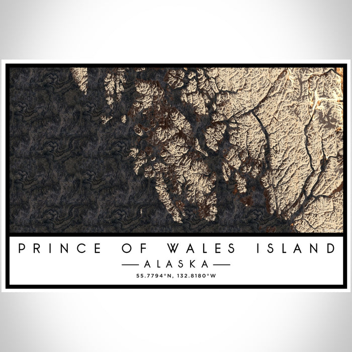 Prince of Wales Island Alaska Map Print Landscape Orientation in Ember Style With Shaded Background