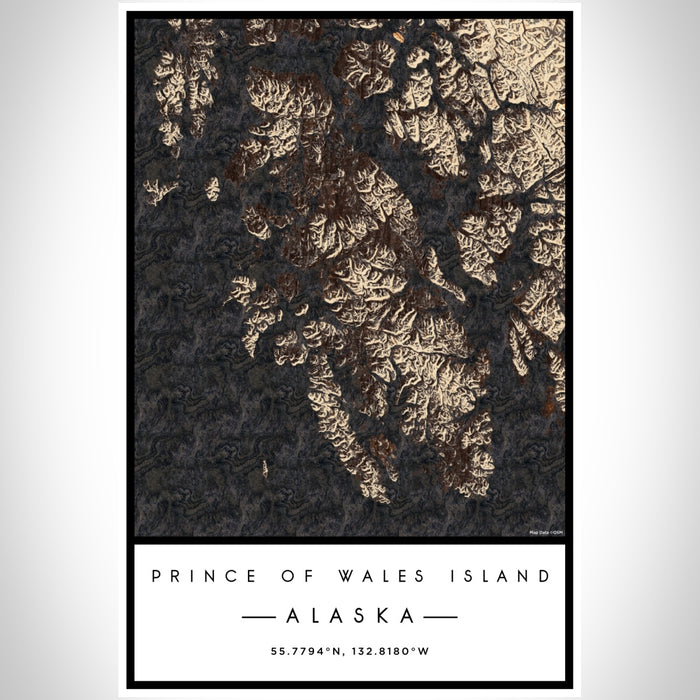 Prince of Wales Island Alaska Map Print Portrait Orientation in Ember Style With Shaded Background