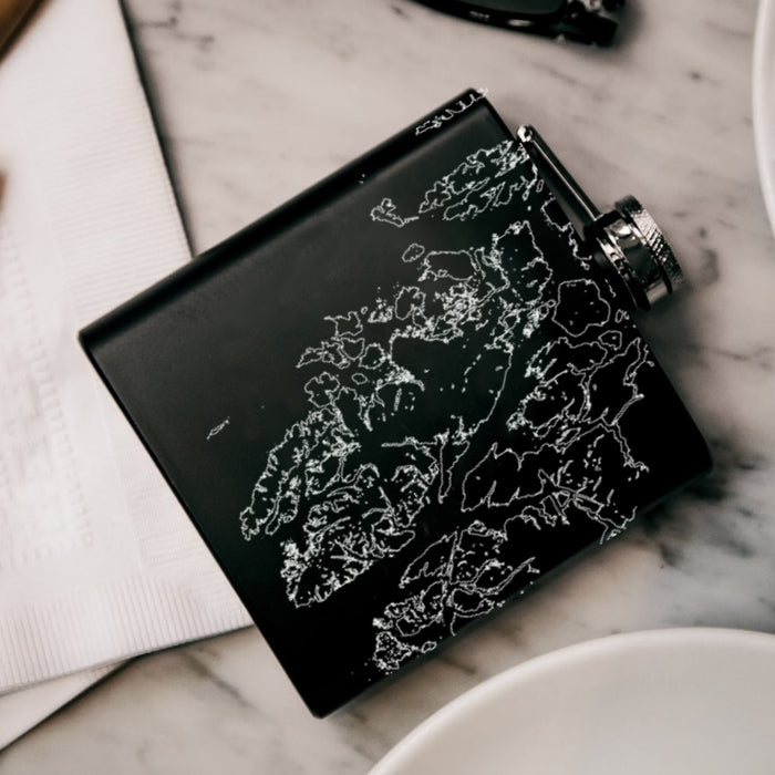 Prince of Wales Island Alaska Custom Engraved City Map Inscription Coordinates on 6oz Stainless Steel Flask in Black