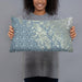 Person holding 20x12 Custom Prince of Wales Island Alaska Map Throw Pillow in Woodblock