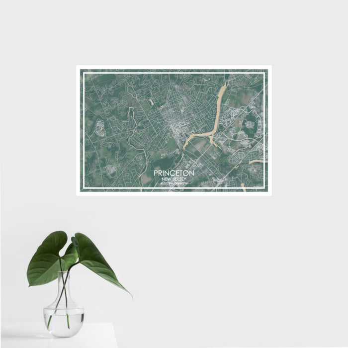 16x24 Princeton New Jersey Map Print Landscape Orientation in Afternoon Style With Tropical Plant Leaves in Water