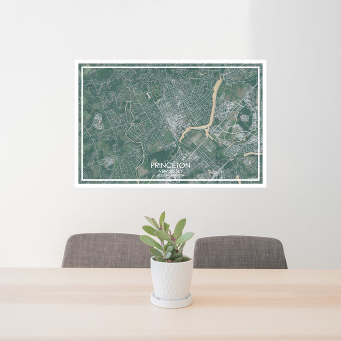 24x36 Princeton New Jersey Map Print Lanscape Orientation in Afternoon Style Behind 2 Chairs Table and Potted Plant