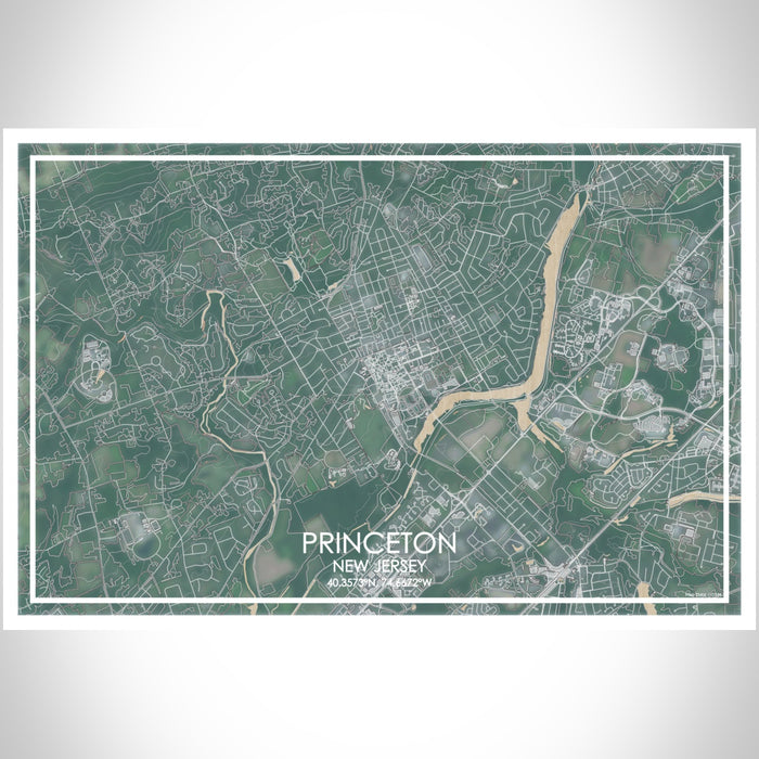Princeton New Jersey Map Print Landscape Orientation in Afternoon Style With Shaded Background