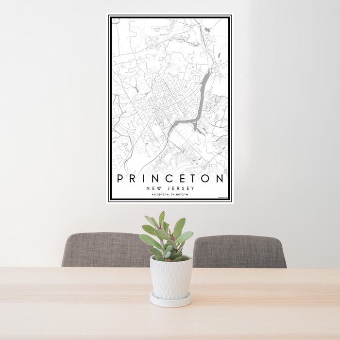 24x36 Princeton New Jersey Map Print Portrait Orientation in Classic Style Behind 2 Chairs Table and Potted Plant