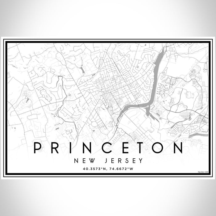 Princeton New Jersey Map Print Landscape Orientation in Classic Style With Shaded Background