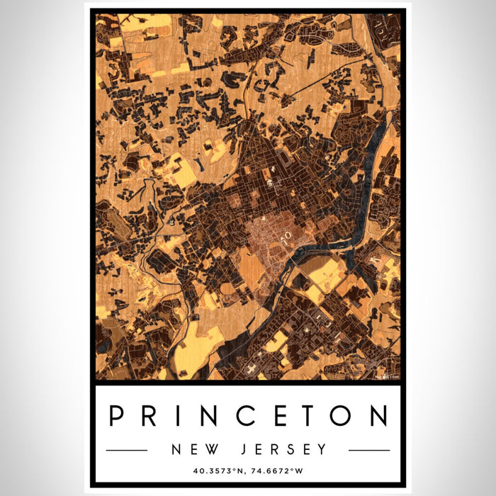 Princeton New Jersey Map Print Portrait Orientation in Ember Style With Shaded Background