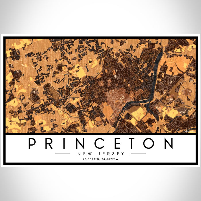 Princeton New Jersey Map Print Landscape Orientation in Ember Style With Shaded Background
