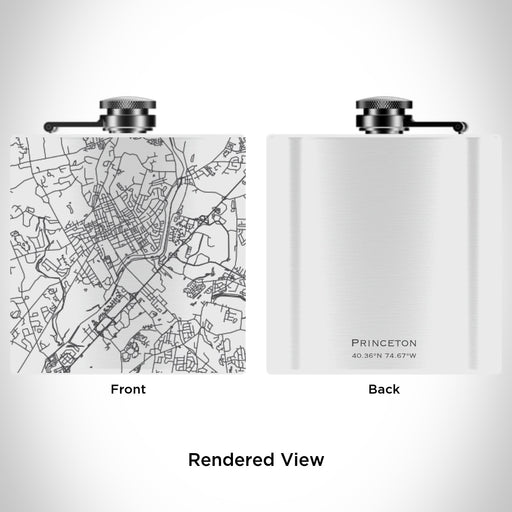 Rendered View of Princeton New Jersey Map Engraving on 6oz Stainless Steel Flask in White