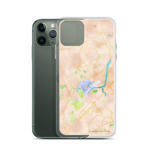 Custom Princeton New Jersey Map Phone Case in Watercolor on Table with Laptop and Plant