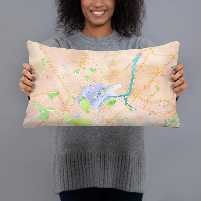 Person holding 20x12 Custom Princeton New Jersey Map Throw Pillow in Watercolor