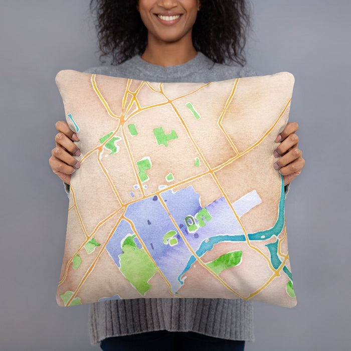 Person holding 18x18 Custom Princeton New Jersey Map Throw Pillow in Watercolor