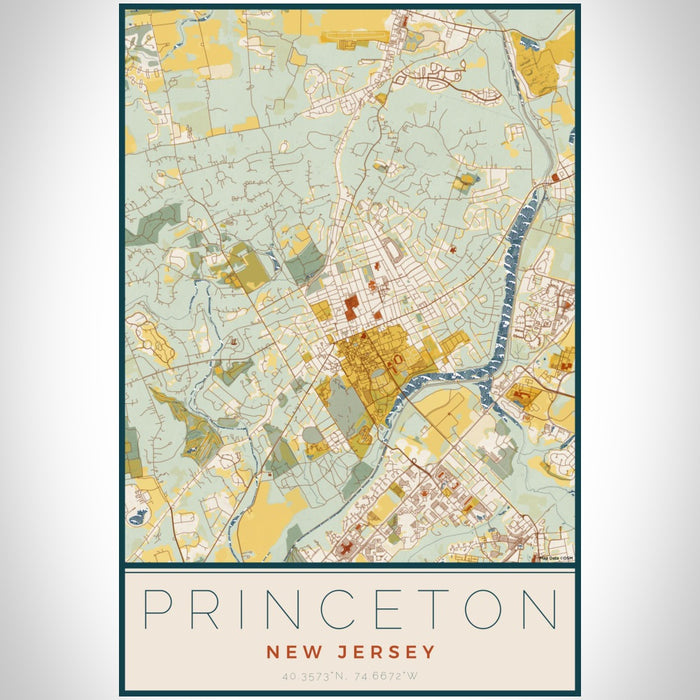 Princeton New Jersey Map Print Portrait Orientation in Woodblock Style With Shaded Background