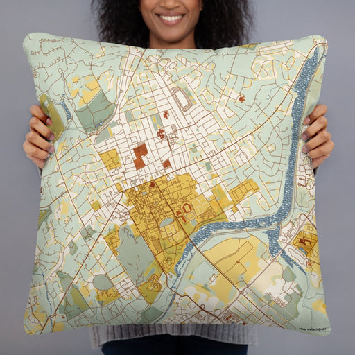 Person holding 22x22 Custom Princeton New Jersey Map Throw Pillow in Woodblock