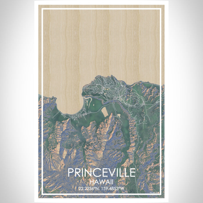 Princeville Hawaii Map Print Portrait Orientation in Afternoon Style With Shaded Background