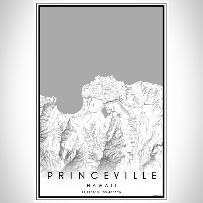 Princeville Hawaii Map Print Portrait Orientation in Classic Style With Shaded Background