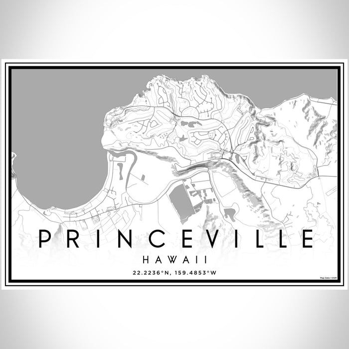 Princeville Hawaii Map Print Landscape Orientation in Classic Style With Shaded Background