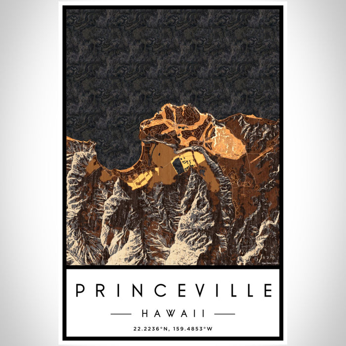 Princeville Hawaii Map Print Portrait Orientation in Ember Style With Shaded Background