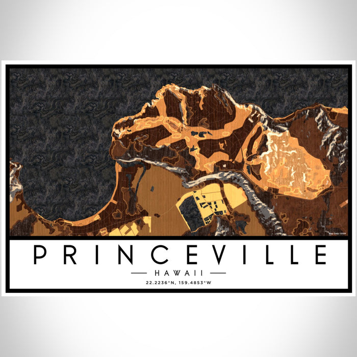 Princeville Hawaii Map Print Landscape Orientation in Ember Style With Shaded Background
