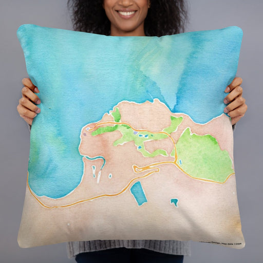 Person holding 22x22 Custom Princeville Hawaii Map Throw Pillow in Watercolor