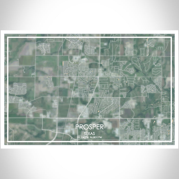 Prosper Texas Map Print Landscape Orientation in Afternoon Style With Shaded Background