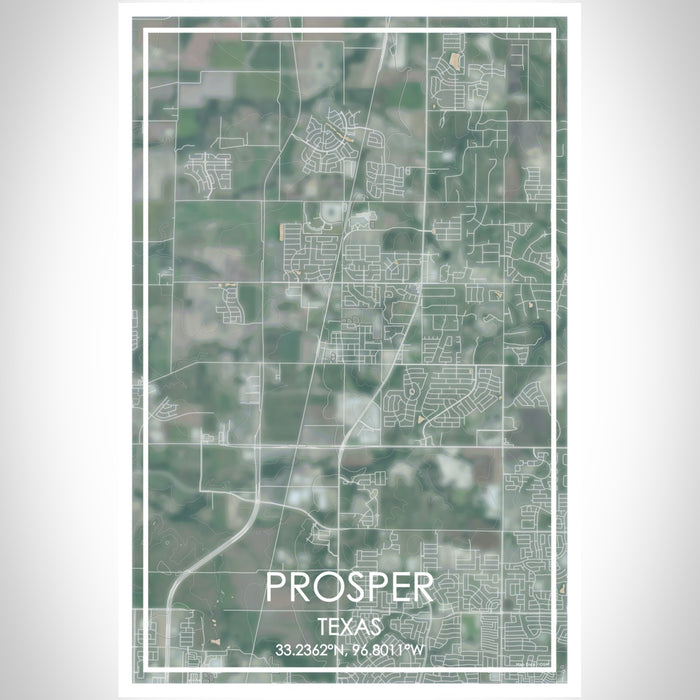 Prosper Texas Map Print Portrait Orientation in Afternoon Style With Shaded Background
