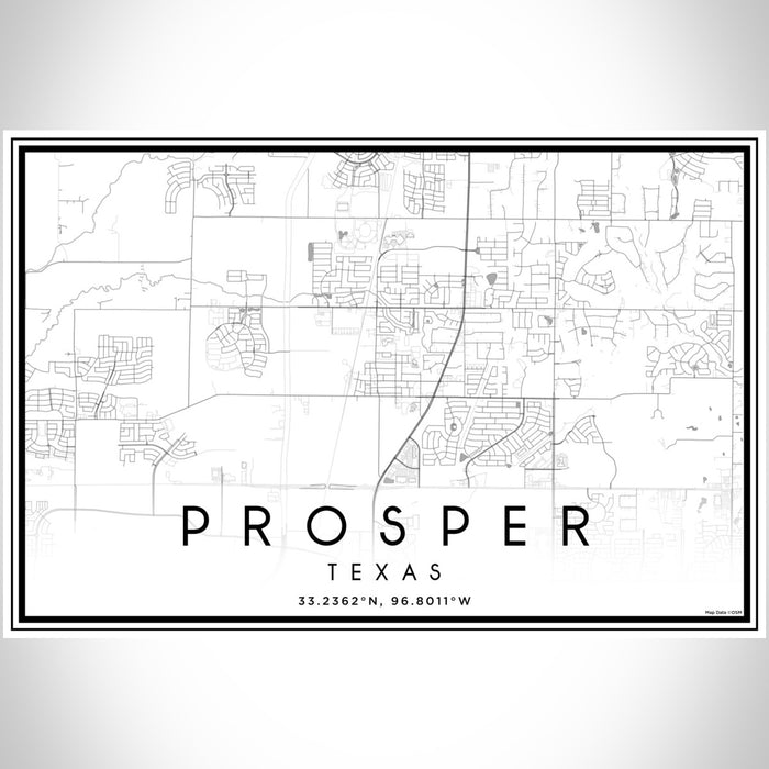 Prosper Texas Map Print Landscape Orientation in Classic Style With Shaded Background