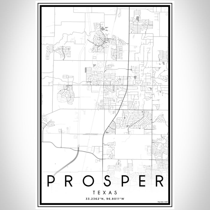 Prosper Texas Map Print Portrait Orientation in Classic Style With Shaded Background