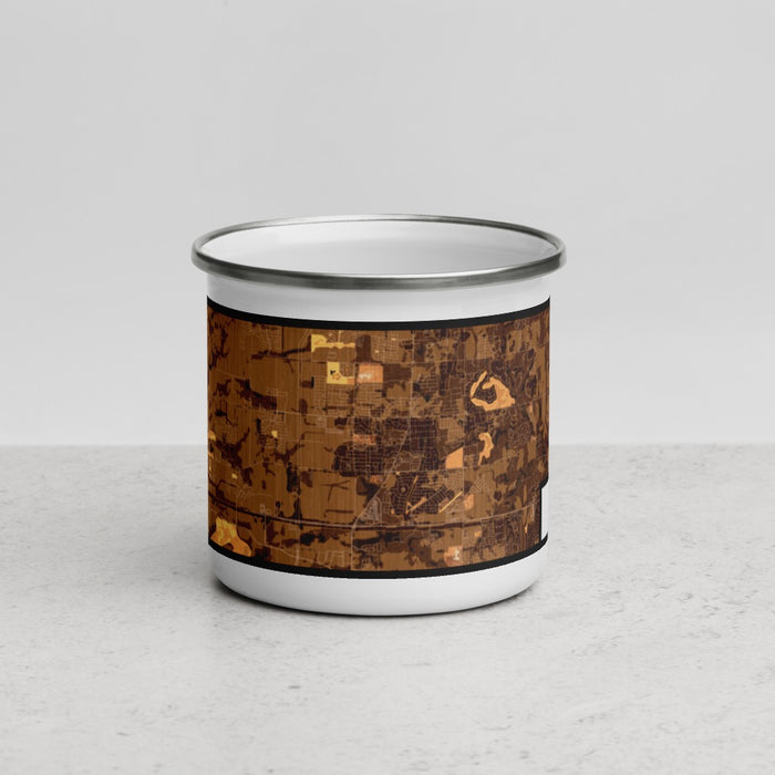 Front View Custom Prosper Texas Map Enamel Mug in Ember