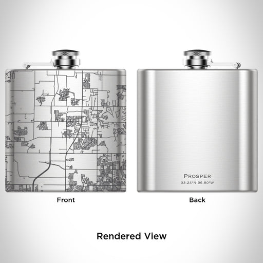 Rendered View of Prosper Texas Map Engraving on 6oz Stainless Steel Flask