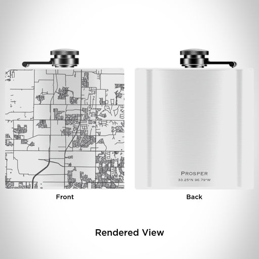 Rendered View of Prosper Texas Map Engraving on 6oz Stainless Steel Flask in White
