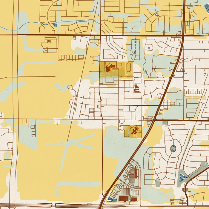 Prosper Texas Map Print in Woodblock Style Zoomed In Close Up Showing Details