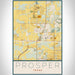 Prosper Texas Map Print Portrait Orientation in Woodblock Style With Shaded Background