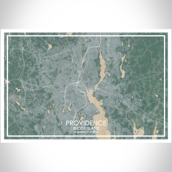 Providence Rhode Island Map Print Landscape Orientation in Afternoon Style With Shaded Background
