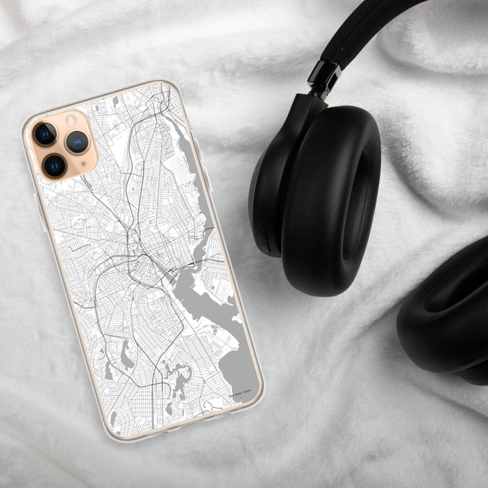 Custom Providence Rhode Island Map Phone Case in Classic on Table with Black Headphones