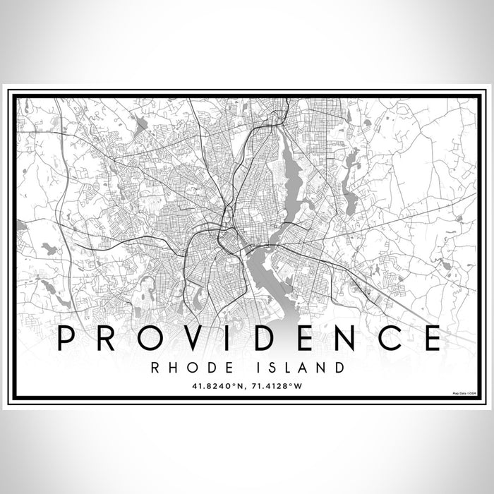 Providence Rhode Island Map Print Landscape Orientation in Classic Style With Shaded Background
