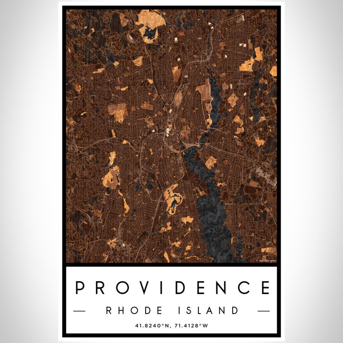 Providence Rhode Island Map Print Portrait Orientation in Ember Style With Shaded Background