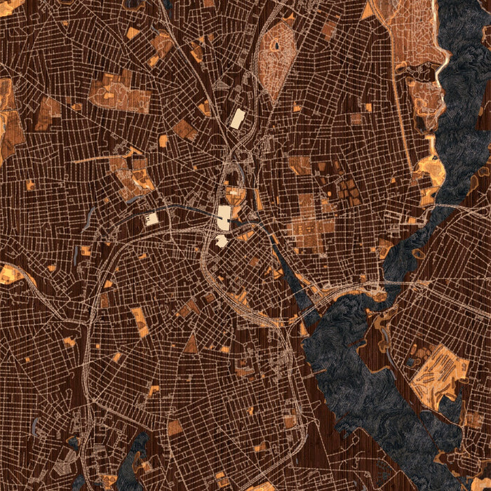 Providence Rhode Island Map Print in Ember Style Zoomed In Close Up Showing Details