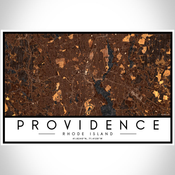 Providence Rhode Island Map Print Landscape Orientation in Ember Style With Shaded Background